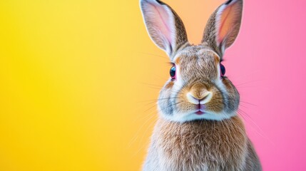 Fototapeta premium Cute rabbit portrait with vibrant colorful gradient background showcasing adorable features and fluffy fur