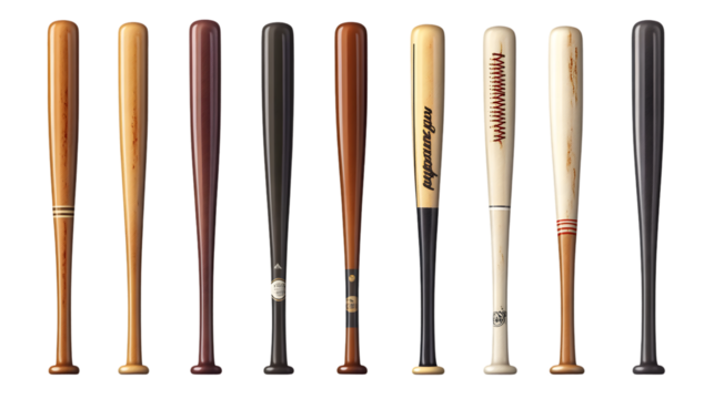Professional Metal Baseball Bat Collection Isolated on Transparent Background