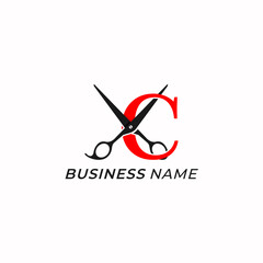 design logo creative letter C and scissors