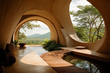 Stunning architecture with natural landscape view.