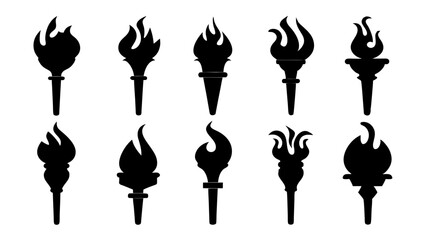 fire flame torch icon set vector art silhouette design