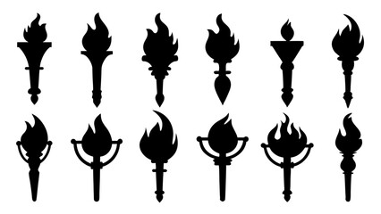 fire flame torch icon set vector art silhouette design