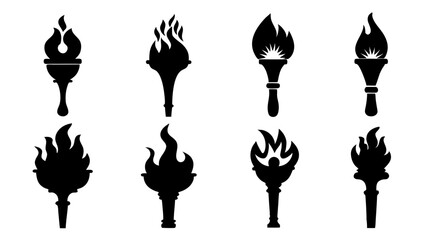 fire flame torch icon set vector art silhouette design