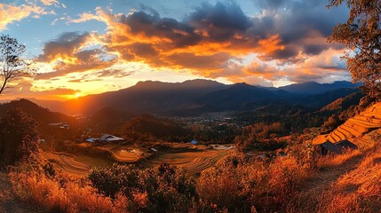 Stunning sunset over majestic mountain range.