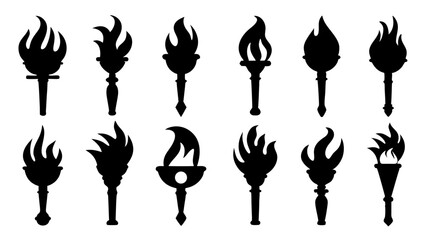 fire flame torch icon set vector art silhouette design