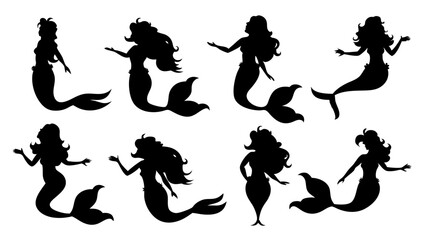 Set of mermaid silhouettes
