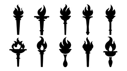 fire flame torch icon set vector art silhouette design