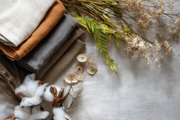 Stylish fabrics and dried flowers for decoration.