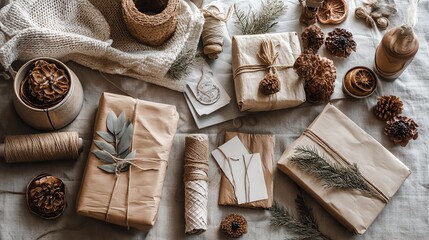 Stylish gift wrapping with natural decorations.