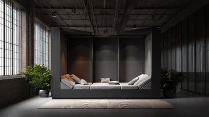 Stylish indoor relaxation space with plants.