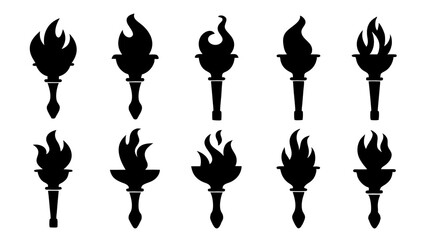 fire flame torch icon set vector art silhouette design