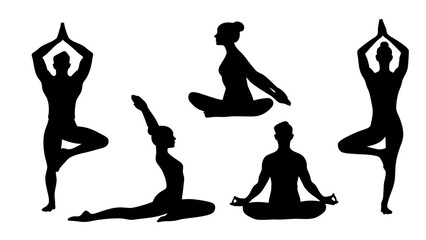 set of yoga silhouette vector on tranparent background