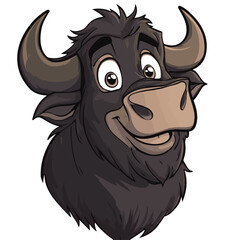 Cartoon Style Ox Head Illustration With Friendly Expression On White Background