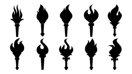 fire flame torch icon set vector art silhouette design