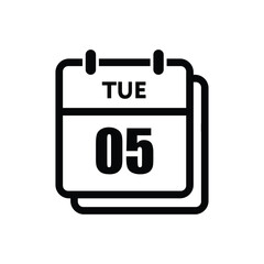 calender icon, 05 tuesday icon with white background