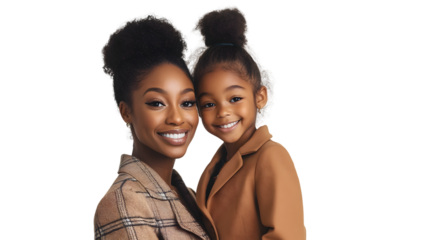 Beautiful African American Mother and Daughter Embracing in Stylish Outfits