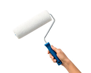 Hand Holding Paint Roller Brush Isolated on transparent Background

