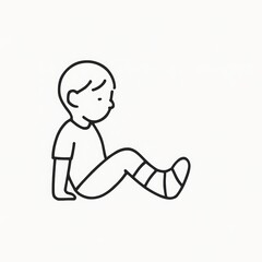 Child with leg cast sitting thoughtfully on a minimalist background  