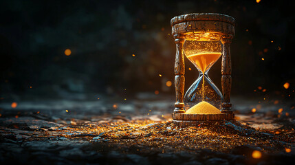 Glowing Hourglass on Dark Background Time, Mortality, and the Passage of Moments -  Mystical Sand Timer Photo