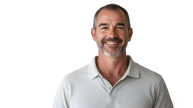 Smiling man in his 30s with sporty polo shirt posing for portrait