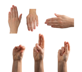 Hand with fingers crossed, symbolizing prayer or spiritual expression. Neat, clean nails and soft