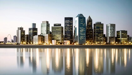 Naklejka premium Cityscape with Water Reflection at Night