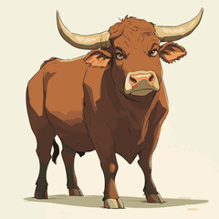 Brown Bull Strong And Powerful Illustration With Large Horns Farm Animal