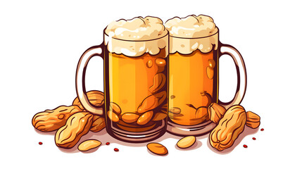 Cheerful and fun Peanut and Beer cartoon vector illustration for various projects
