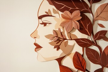 Autumnal Woman Profile Brown and Beige Paper Craft Art