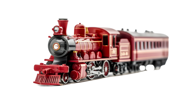 Vibrant Red Toy Train Isolated on Transparent Background - Isolated Classic Toy Locomotive - Powered by Adobe