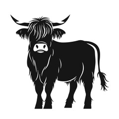 Highland Cattle Silhouette Standing Isolated Elegant Black And White Vector Image