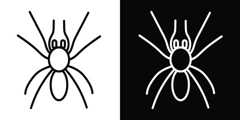 Spider icon vector in black and white. Stylized eight-legged arachnid design, symmetrical and minimalistic. Ideal for Halloween themes, creepy-crawly graphics, biology content, or insect-related desig
