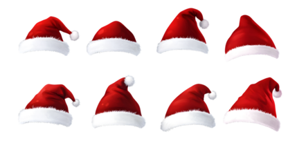 Festive Set of Santa Claus Hats Isolated on Transparent White Background