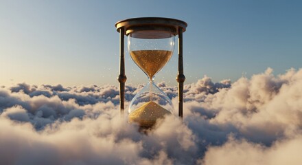 Time Flies Hourglass in a Dreamy Cloudscape - A Surreal Image of Time and Eternity