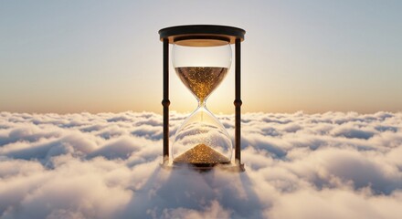 Time's Passage An Hourglass in a Sea of Clouds at Sunset, Conceptual Image of Time and Tranquility