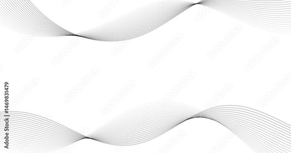 Aufkleber black crossing dynamic wave of particles empty white abstract background vector illustration