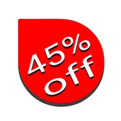 45% Off Sale Red Teardrop Discount Label Design Element for Marketing and Advertising