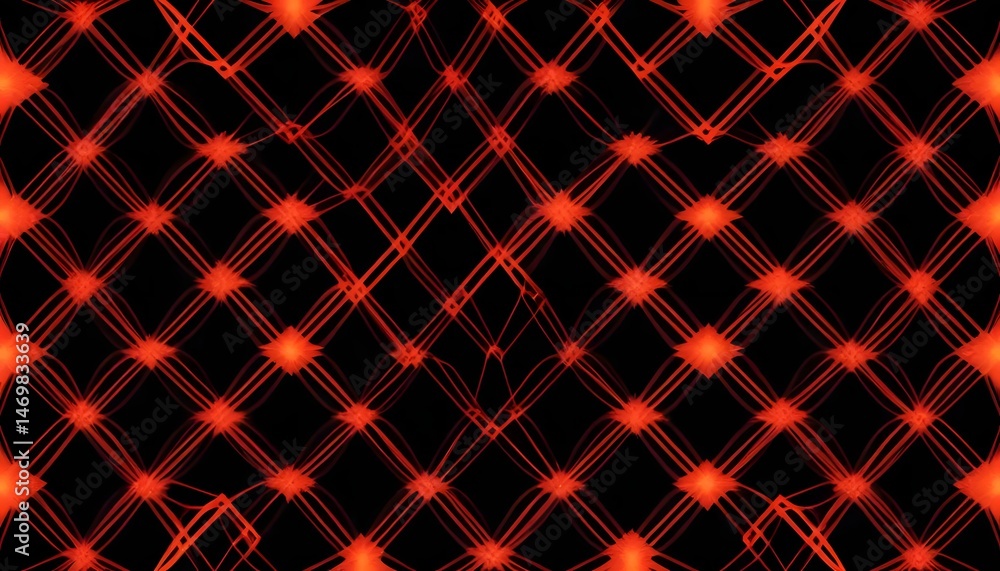 Poster abstract red glowing lines forming a diamond grid pattern on a black dark background design element
