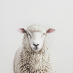 Fototapeta premium Close-up of a white sheep on a white background