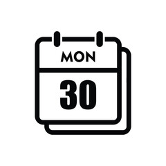 calender icon, 30 monday icon with white background