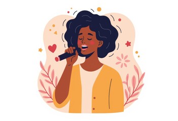Black teen singing joyfully against a floral background  