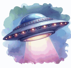 Aqua Otherworld UFO isolated watercolor vector illustration svg © Arun168