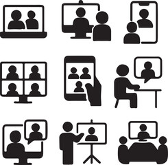  Online Conference, Remote Work, and Digital Communication Symbols,
 Remote Meeting and Work from Home Concept Design

