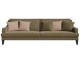 Three-seat sofa with neutral upholstery and accent pillows