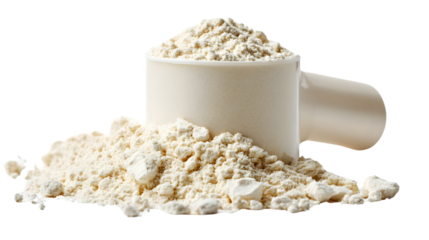 High-Quality Whey Protein Powder Isolated on Transparent Background for Fitness and Nutrition Concepts