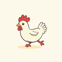 Cartoon Chicken Walking Illustration Flat Design Style Isolated On Cream Background Cute Farm Animal