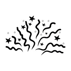 Simple hand-drawn illustration of party streamers and confetti in black. Perfect for festive designs, celebrations, invitations, and digital decorations.  