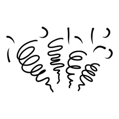 Simple hand-drawn illustration of party streamers and confetti in black. Perfect for festive designs, celebrations, invitations, and digital decorations.  