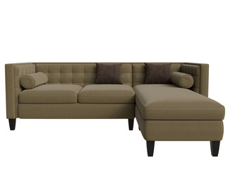 Beige sectional sofa with tufted backrests and chaise lounge