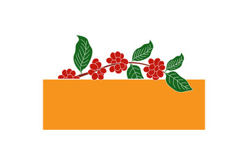 Colorful Coffee Plant Frame with Red Berries, Green Leaves and yellow frame